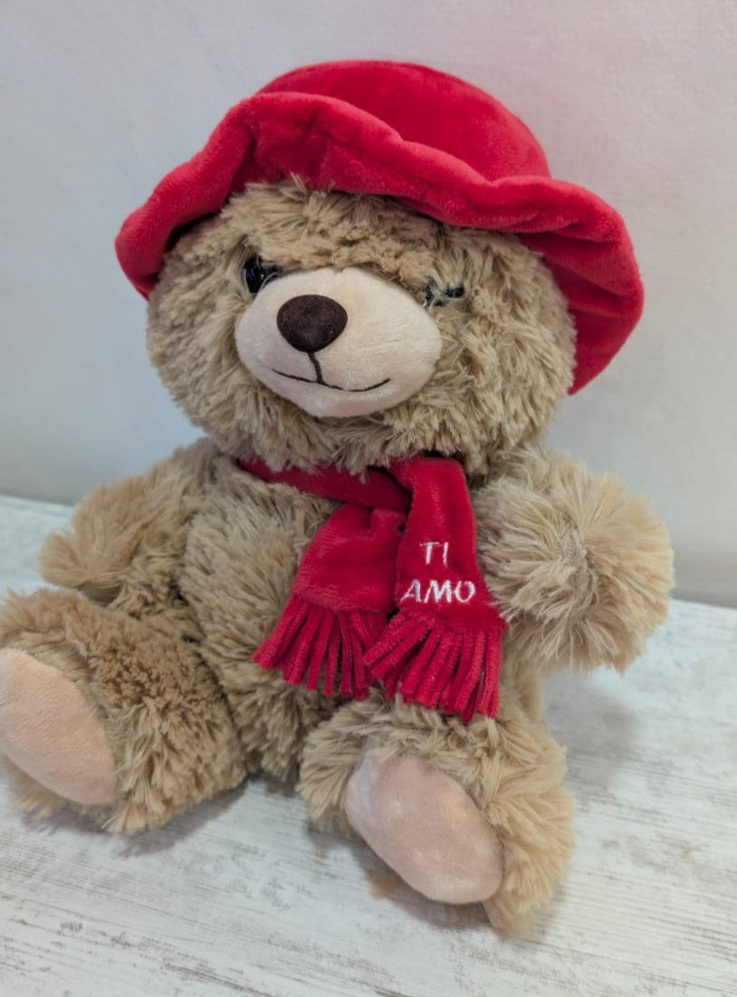 Peluche Teddy Orsetto 25cm con Cappello e Sciarpa Ti Amo