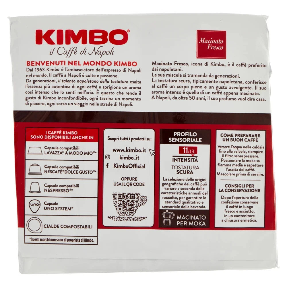Kimbo Macinato Fresco Caffè Macinato per Moka - Confezione Bipack 2x250g (500g)