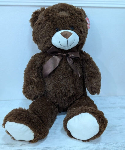 Orsacchiotto di Peluche Marrone con Fiocco e Dettagli Bianchi