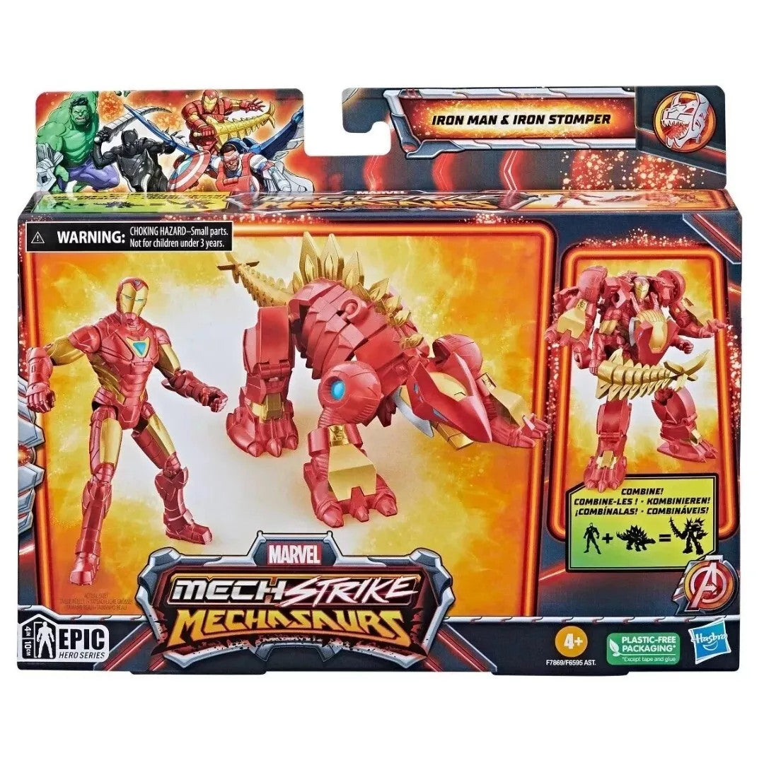 Marvel Mech Strike Mechasaurs - Iron Man & Iron Stomper Action Figure Set Hasbro