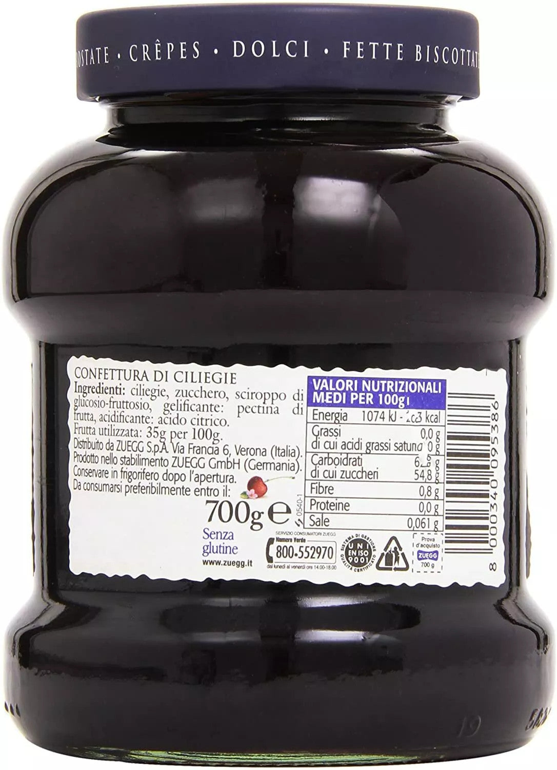 Zuegg - La Pasticcera Confettura Extra di Ciliegie in Vaso da 700g (Nuova Ricetta)