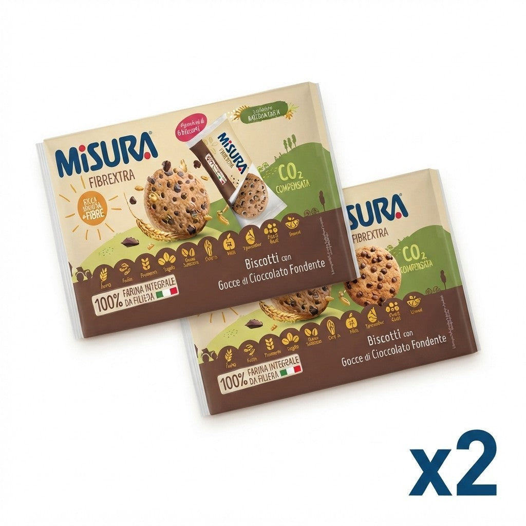 Misura Biscotti x2 Fibrextra Gocce di Cioccolato Fondente 100% Farina Integrale