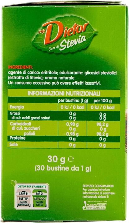 My Dietor Cuor di Stevia - Dolcificante di Origine Naturale - Confezione da 30 Bustine