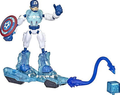 Marvel Avengers Bend and Flex Missions - Action Figure Captain America con Accessorio Ghiaccio 2 in 1 - Hasbro