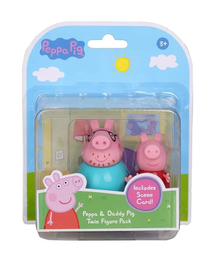 Peppa Pig - Twin Figure Pack con Peppa & Papà Pig e Scene Card (Daddy Pig)