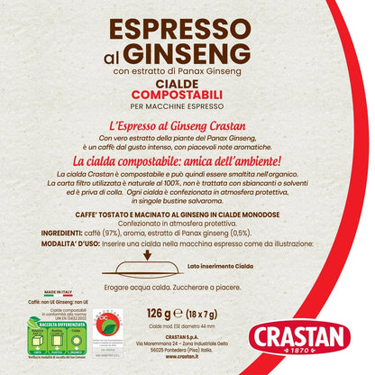 Crastan Espresso al Ginseng in Cialde Compostabili - Confezione da 18 Cialde