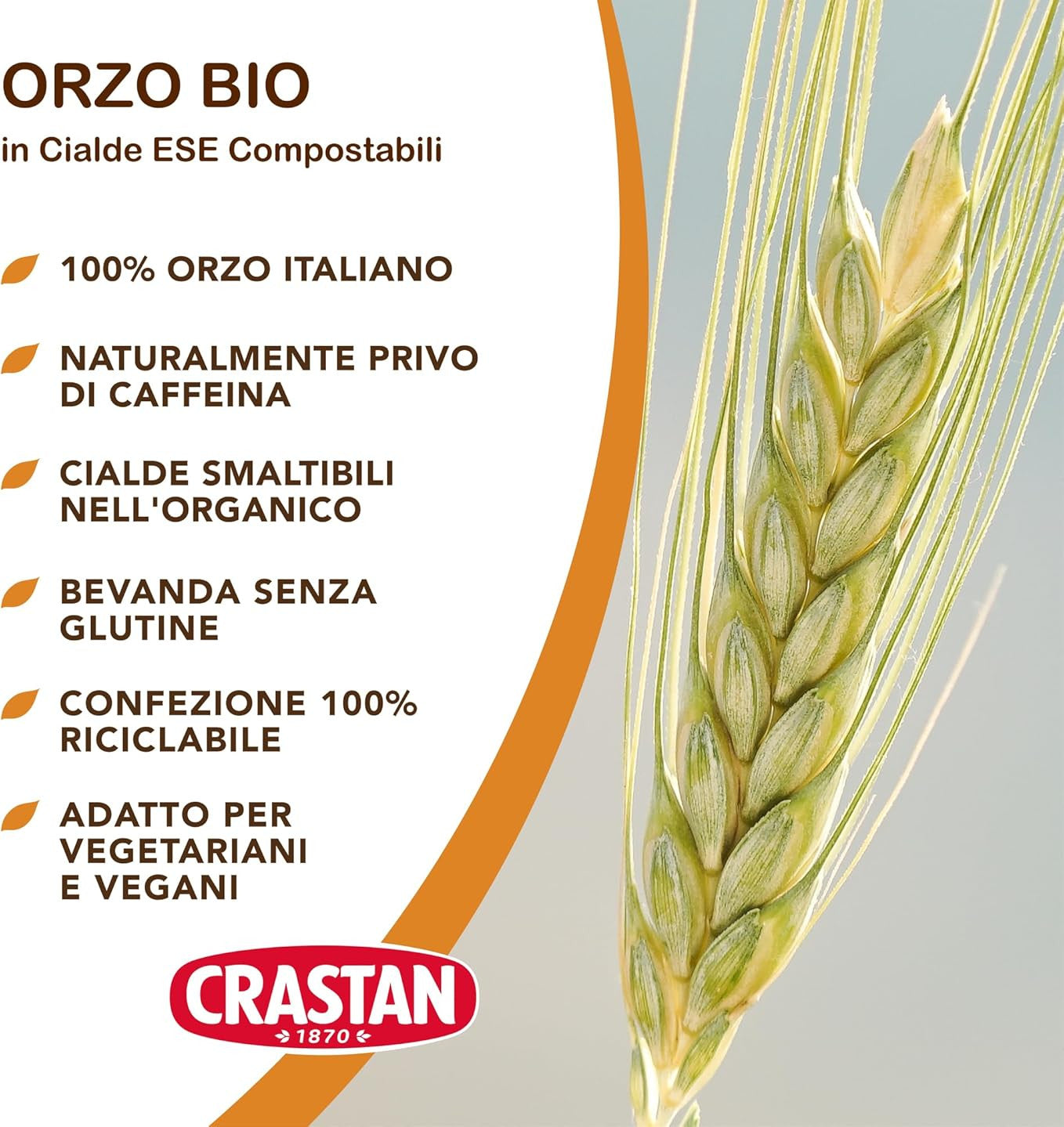 Crastan Orzo Biologico in Cialde Compostabili - Confezione da 18 Cialde