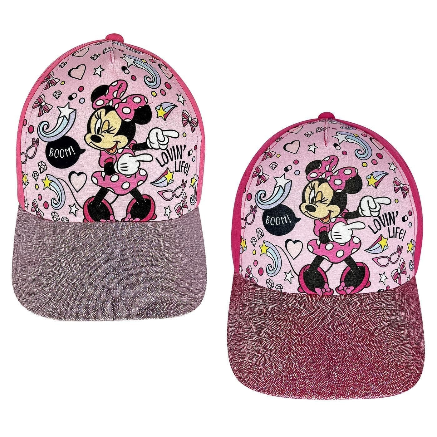 Disney Minnie Mouse - Cappellino 52cm con Visiera Rosa Glitterato e Grafica All-Over