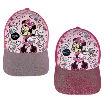 Disney Minnie Mouse - Cappellino 52cm con Visiera Rosa Glitterato e Grafica All-Over