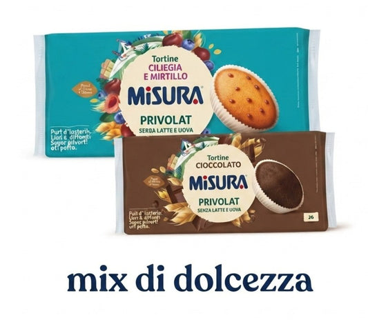 Misura - Tortine Privolat Senza Latte e Uova 2 pz Cioccolato e Mirtillo Ciliegia