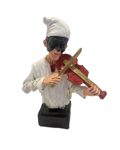 Statuetta Pulcinella Musicista - Busto Decorativo in Ceramica con Violino
