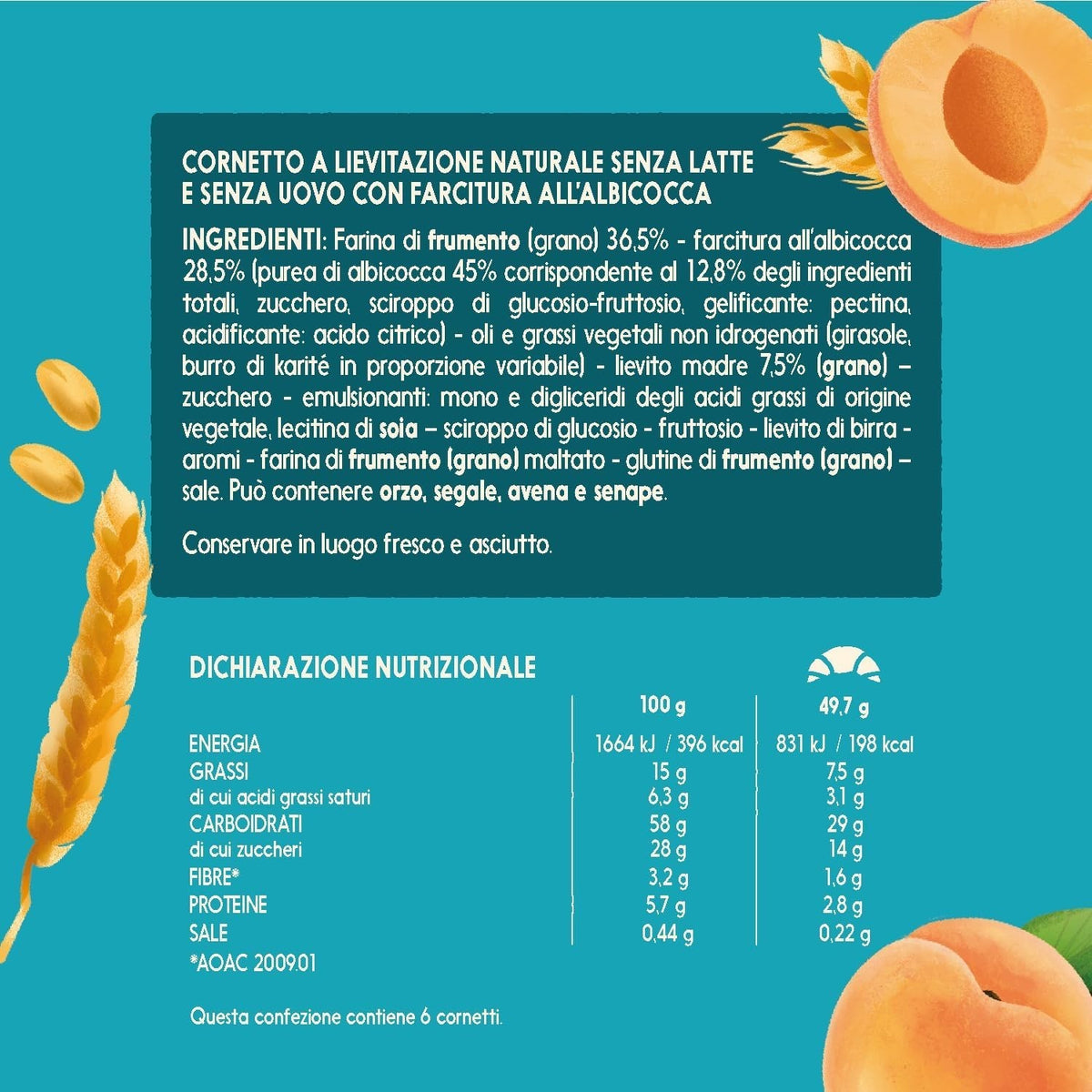 Misura Privolat Cornetti Albicocca Senza Latte e Uova 1 Confezione da 6 cornetti