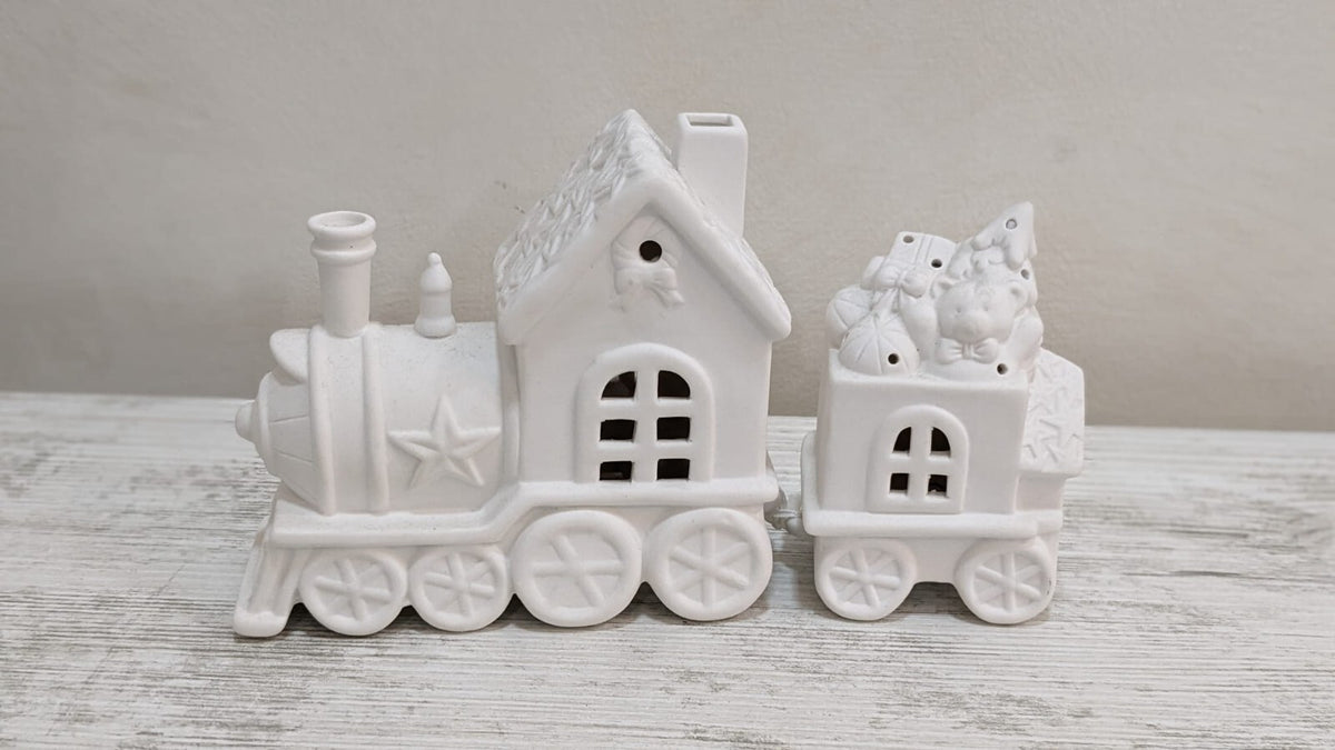 Treno Decorazione Luminoso con Vagone e Orsetto Luci Ceramica Bianca Natale 2026