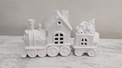 Treno Decorazione Luminoso con Vagone e Orsetto Luci Ceramica Bianca Natale 2026