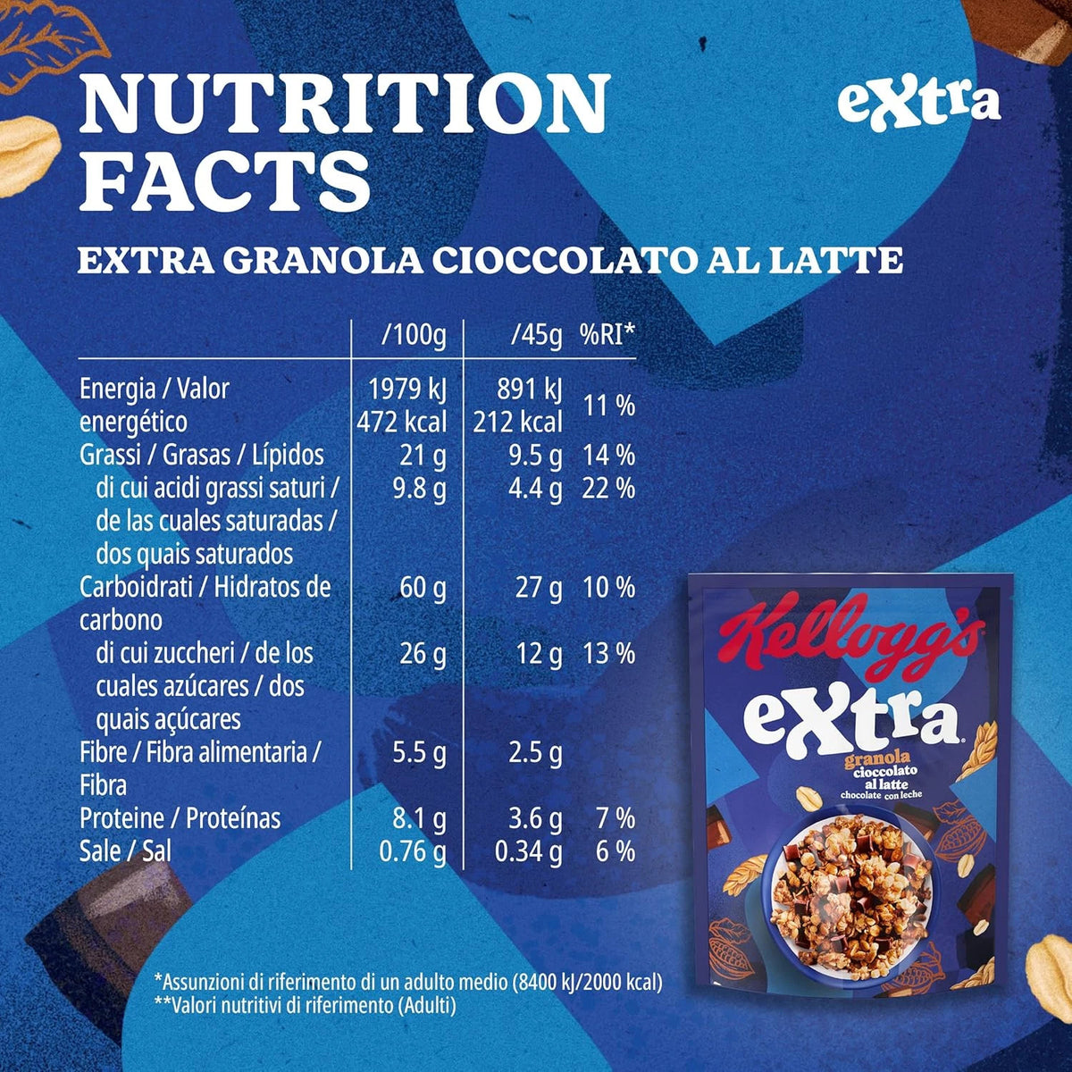 Kellogg's Extra Granola - Cioccolato al Latte (Confezione 375g) Cereali Fibre