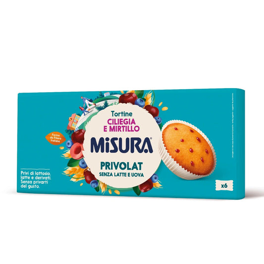 Misura - Tortine Privolat Senza Latte e Uova 2 pz Cioccolato e Mirtillo Ciliegia
