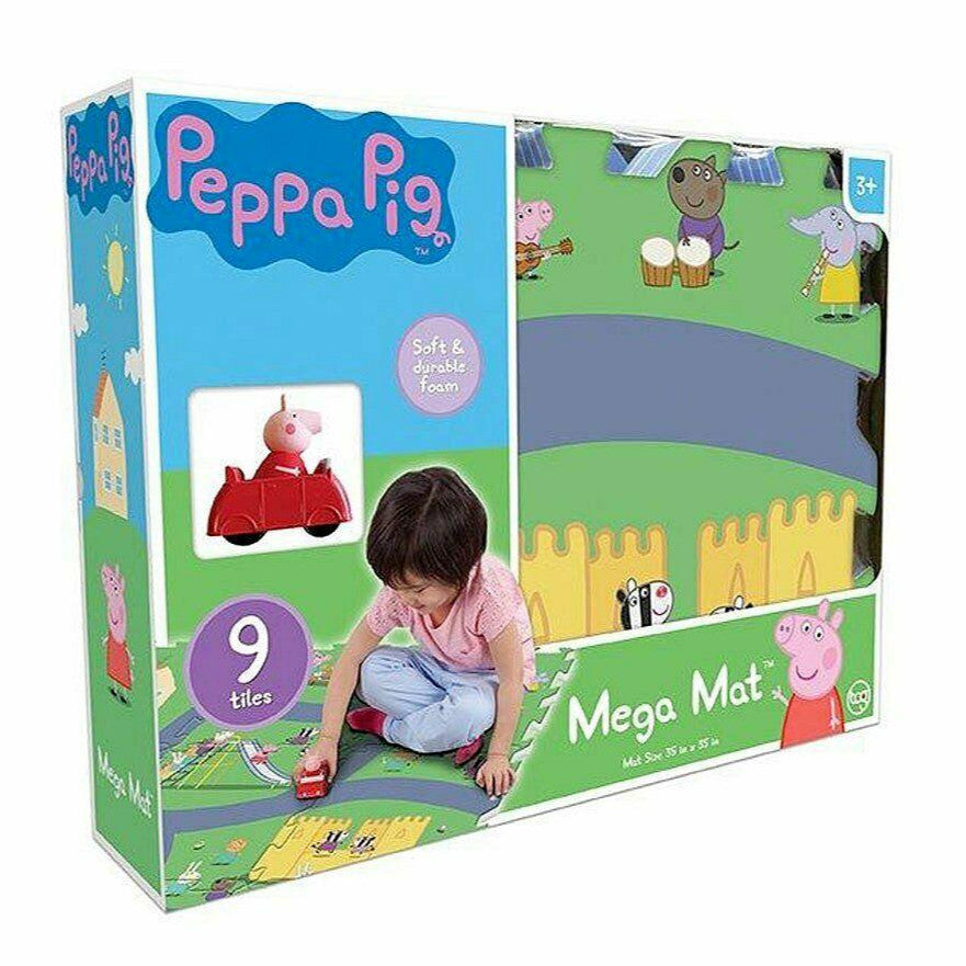 PEPPA PIG MEGAMAT Tappeto Gomma Grande 9 pezzi MACCHINA PEPPA inclusa Auto Rossa