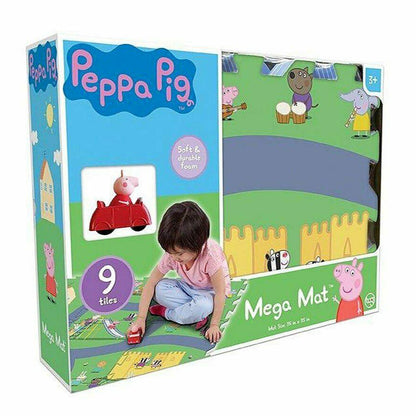PEPPA PIG MEGAMAT Tappeto Gomma Grande 9 pezzi MACCHINA PEPPA inclusa Auto Rossa