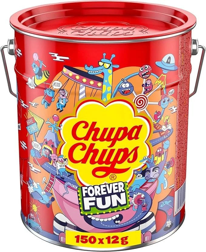 Chupa Chups Forever Fun - Secchiello Metallo con 150 Lecca Lecca Gusti Assortiti (1.8 kg)