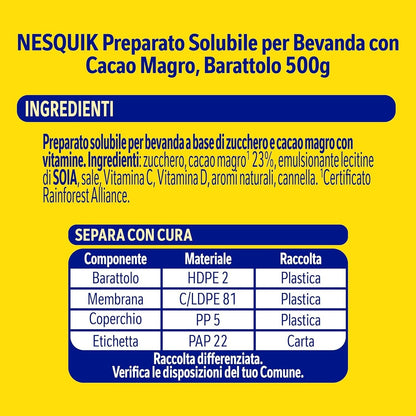 Nestlé Nesquik Solubile 500 gr in Polvere per Latte - Barattolo