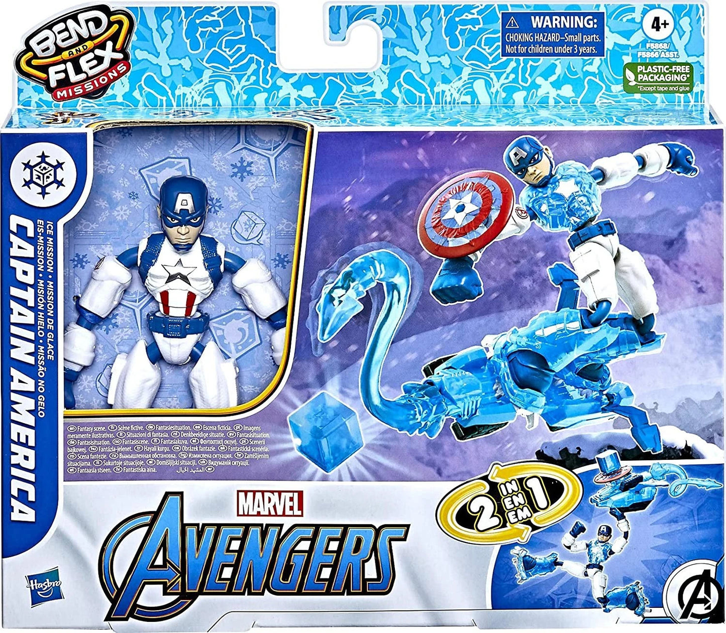 Marvel Avengers Bend and Flex Missions - Action Figure Captain America con Accessorio Ghiaccio 2 in 1 - Hasbro