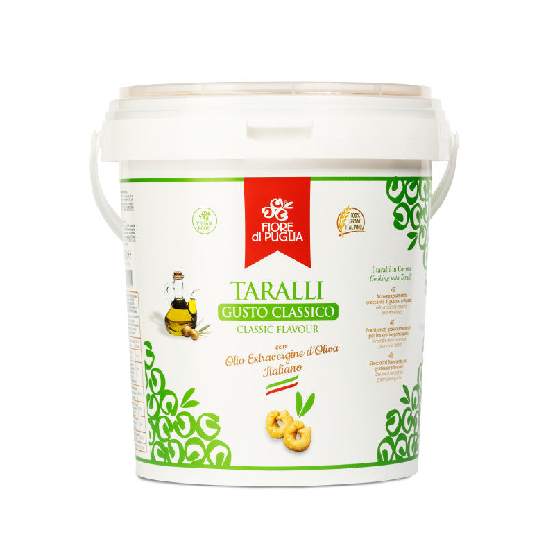 Fiore di Puglia - Taralli Gusto Classico 3 kg con Olio Extravergine d'Oliva in Secchiello Professionale