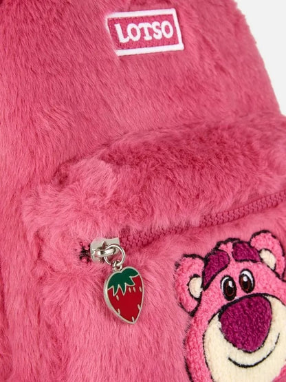 Disney Toy Story - Zainetto Peluche Rosa a Tema Lotso con Tasca e Ciondolo Fragola
