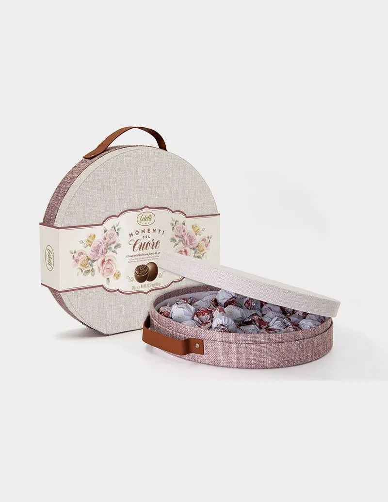 Feletti Momenti del Cuore - Borsetta Rotonda in Tessuto con Cioccolatini Assortiti