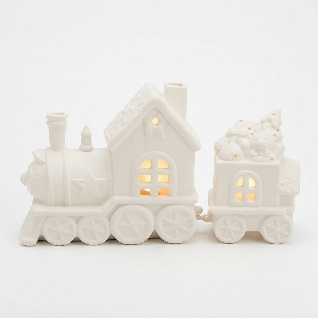 Treno Decorazione Luminoso con Vagone e Orsetto Luci Ceramica Bianca Natale 2026
