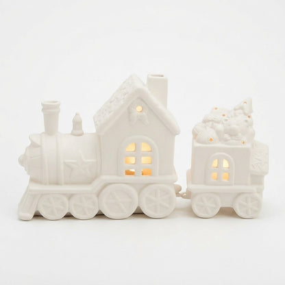 Treno Decorazione Luminoso con Vagone e Orsetto Luci Ceramica Bianca Natale 2026