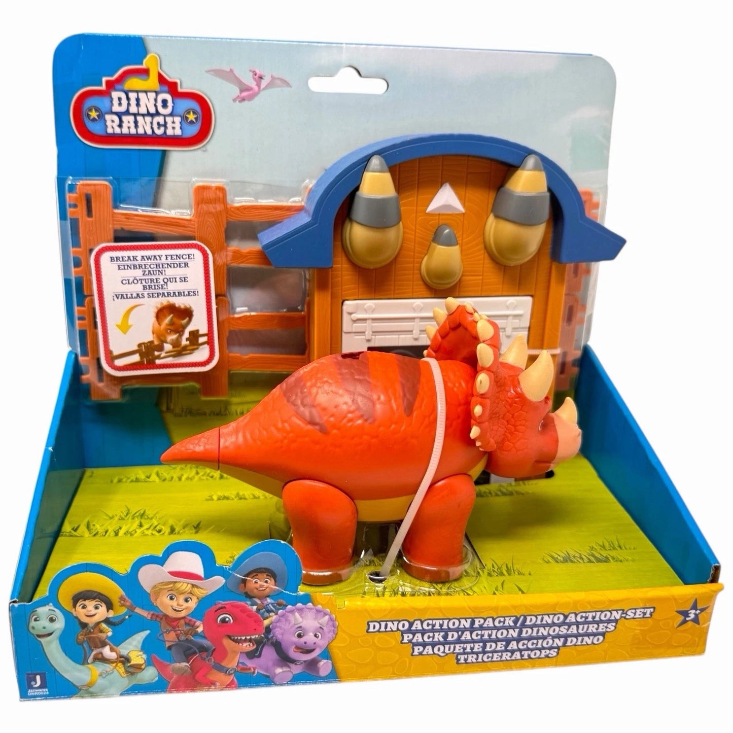 Dino Ranch Action Pack Triceratops - Dinosauro Giocattolo con Recinto
