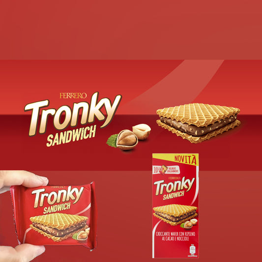 Kinder Ferrero Tronky Sandwich - Wafer Croccante con Cuore di Cacao e Nocciole