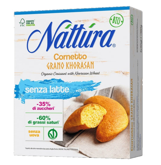 Confezione di Cornetti Bio Nattura al Grano Khorasan su sfondo neutro