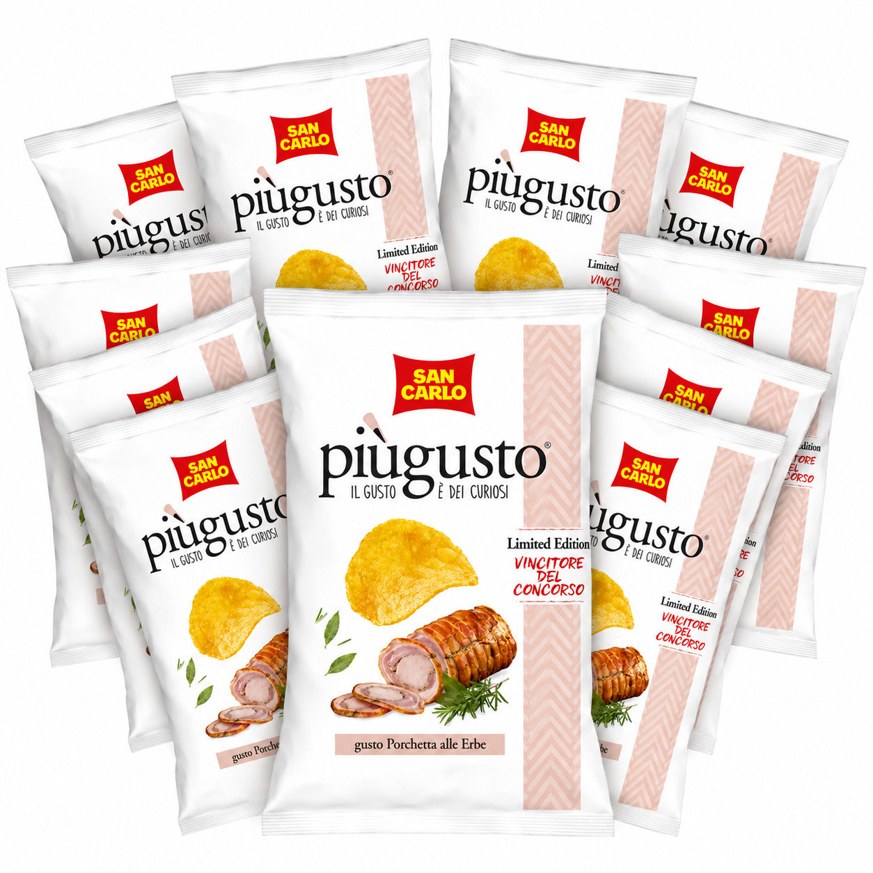 San Carlo Piùgusto 50 gr - Patatine Gusto Porchetta alle Erbe Limited Edition (10 pacchi)