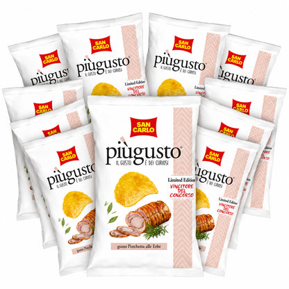 San Carlo Piùgusto 50 gr - Patatine Gusto Porchetta alle Erbe Limited Edition (10 pacchi)