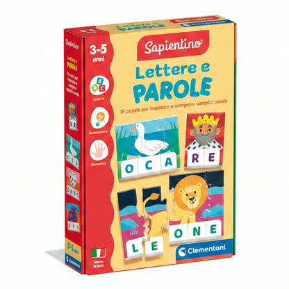 Confezione del gioco educativo Sapientino Lettere e Parole con 16 puzzle marca Clementoni per bambini dai 3 ai 5 anni