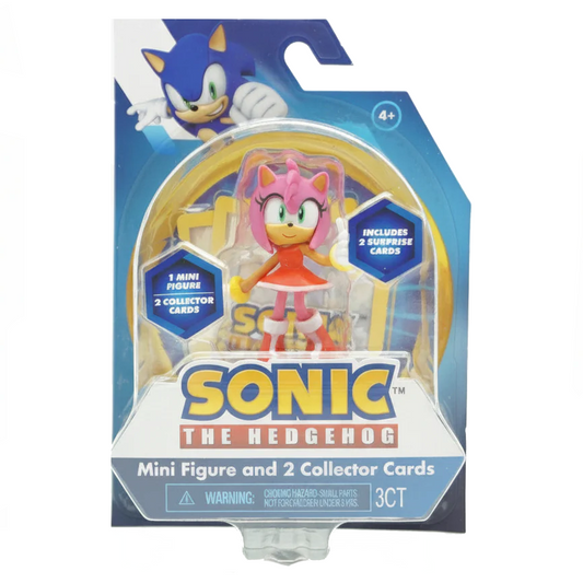 Confezione blister della mini figura di Amy Rose con due collector cards della serie Sonic the Hedgehog