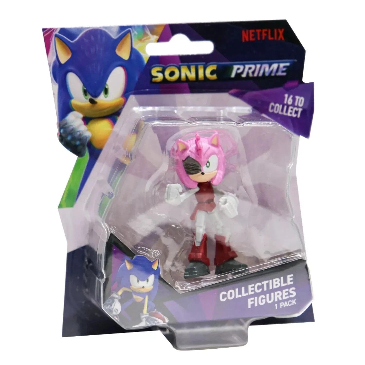 Confezione blister Collectible Figures 1 Pack di Amy Rose da Sonic Prime con grafica Netflix