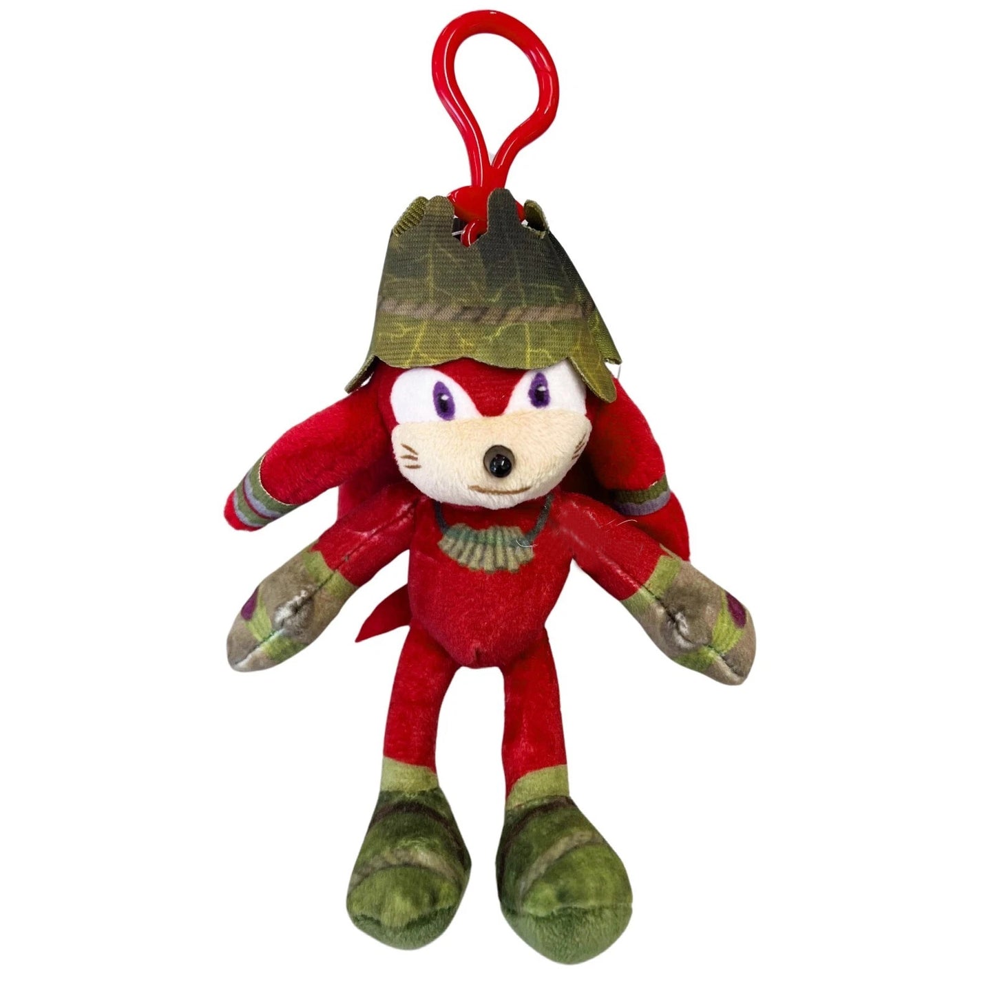 Peluche portachiavi di Knuckles da Sonic Prime con copricapo a foglia e gancio in plastica rossa