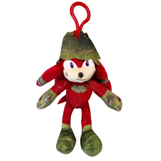 Peluche portachiavi di Knuckles da Sonic Prime con copricapo a foglia e gancio in plastica rossa