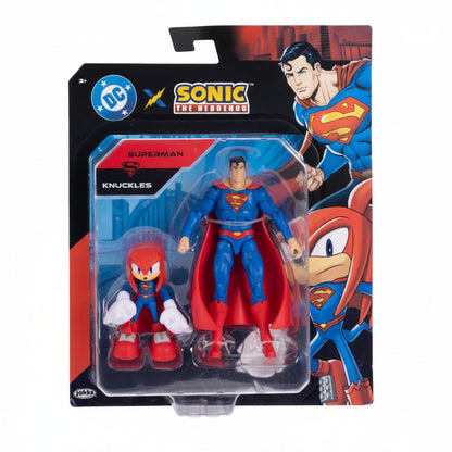 Confezione del set action figure DC x Sonic The Hedgehog con i personaggi di Superman e Knuckles marca Jakks Pacific
