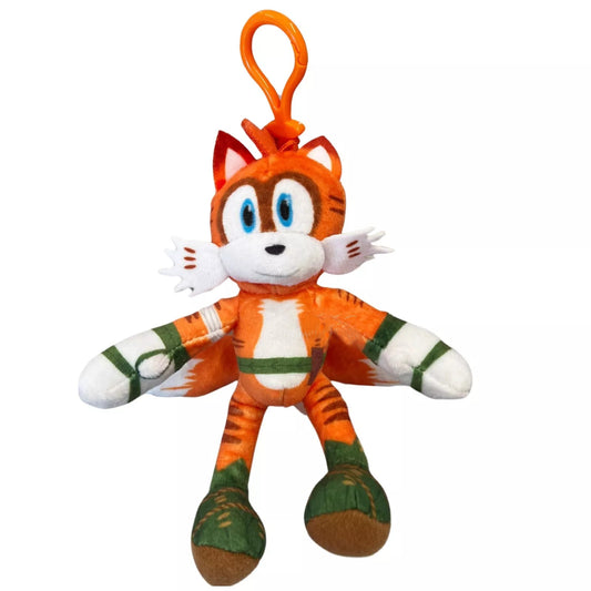 Peluche portachiavi di Tails da Sonic Prime con look tigrato e gancio in plastica arancione