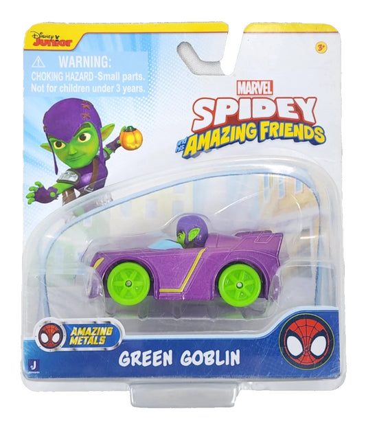 Confezione del veicolo in metallo Green Goblin Amazing Metals della serie Spidey and His Amazing Friends marca Jazwares