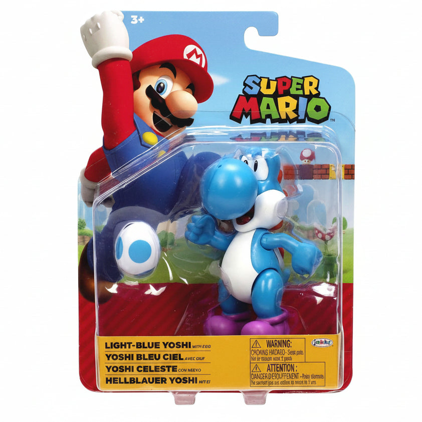Confezione dell'action figure Light-Blue Yoshi con uovo della serie Super Mario marca Jakks Pacific