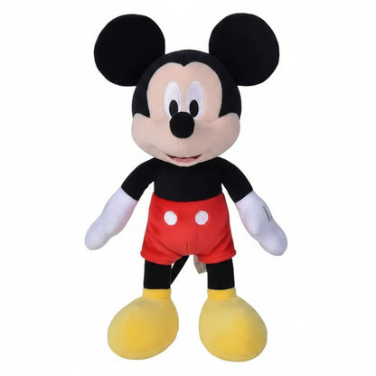 Peluche morbido di Disney Topolino in piedi con pantaloncini rossi a bottoni bianchi, guanti bianchi e scarpe gialle