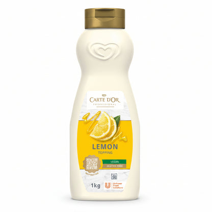 Bottiglia da 1 kg di Topping al Limone Carte d'Or Professional con etichetta gialla e bianca con limoni su sfondo bianco