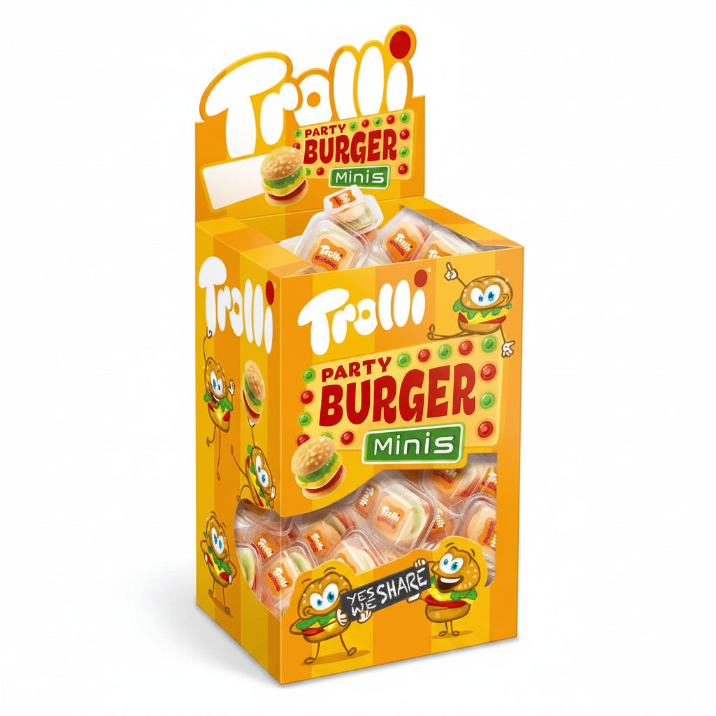 Trolli Party Burger Minis - Box Espositore con Caramelle Gommose a Forma di Mini Americano