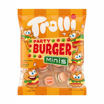 Trolli Party Burger Minis - Busta con Caramelle Gommose Assortite a Forma di Mini Hamburger