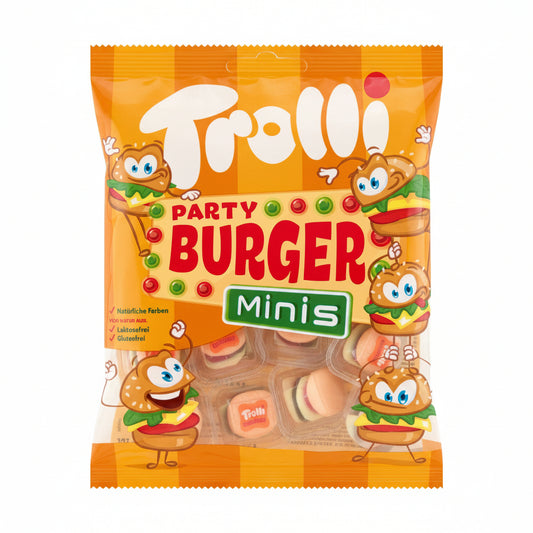 Trolli Party Burger Minis - Busta con Caramelle Gommose Assortite a Forma di Mini Hamburger