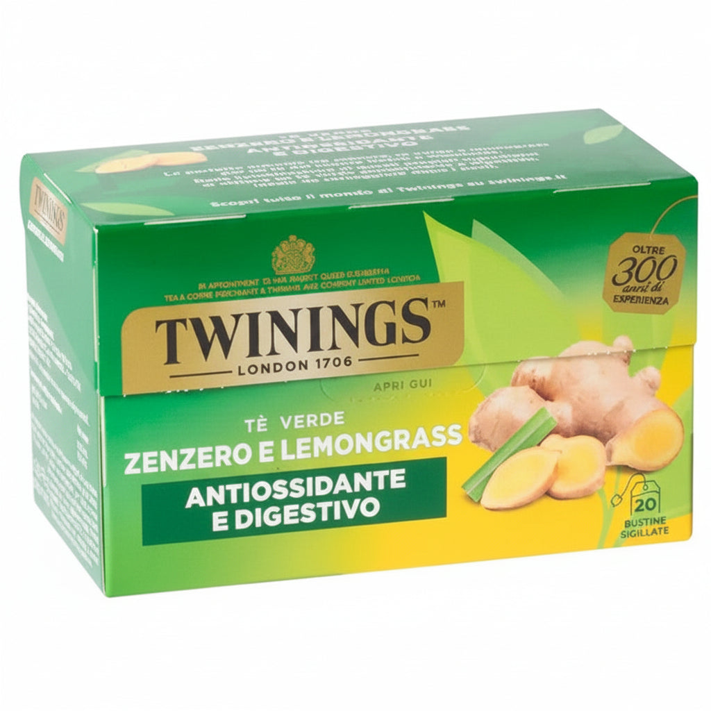 Twinings Tè Verde Zenzero e Lemongrass Antiossidante e Digestivo - 20 Bustine Sigillate